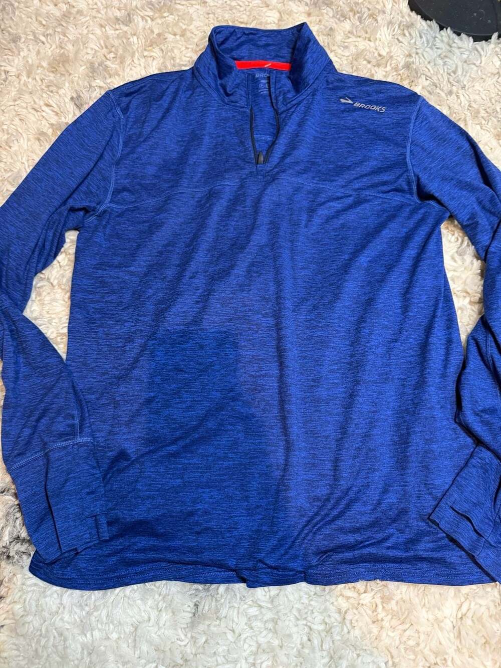 Brooks Blue Heathered 1/4 Quarter Zip Pullover Long Sleeve Athletic Shirt Size S
